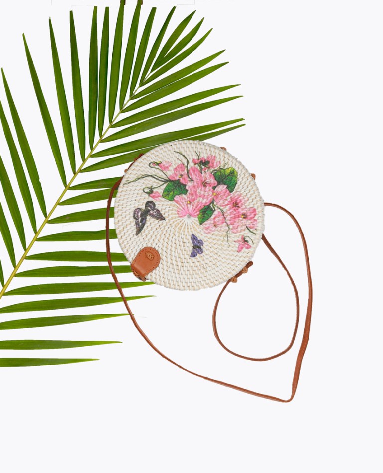Pink Flower White Round Bag