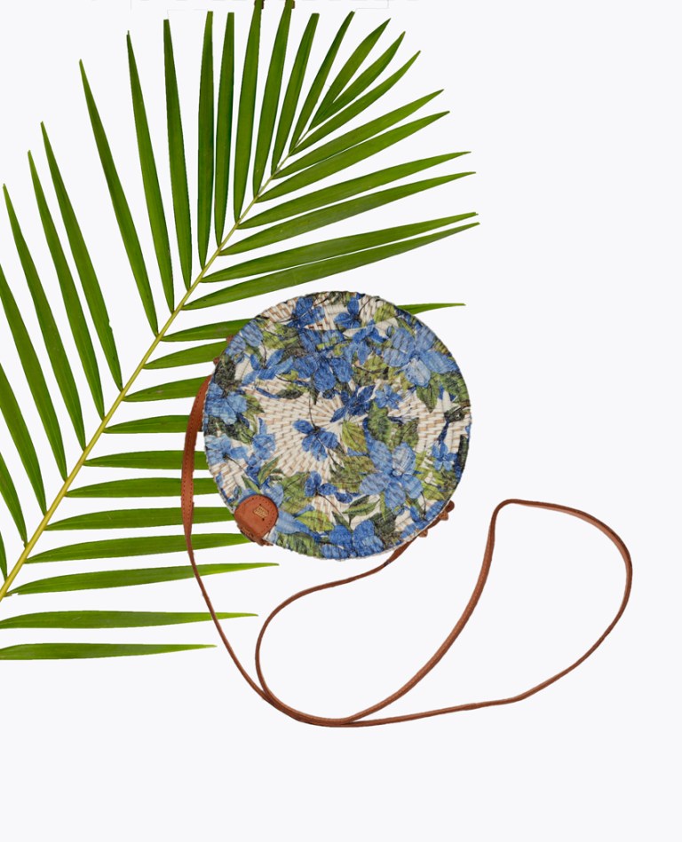 Blue Bellflower White Round Bag