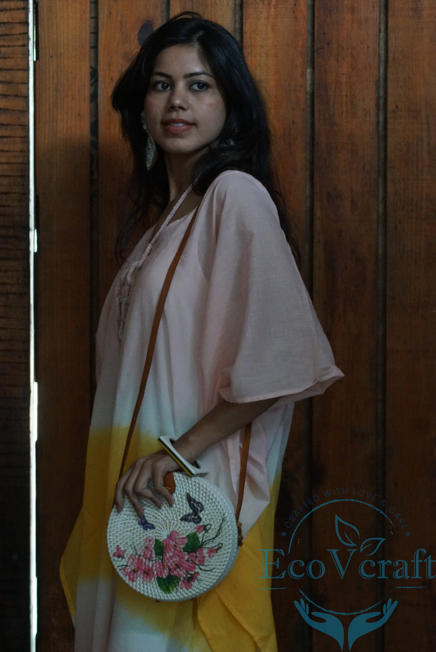 Pink Flower White Round Bag
