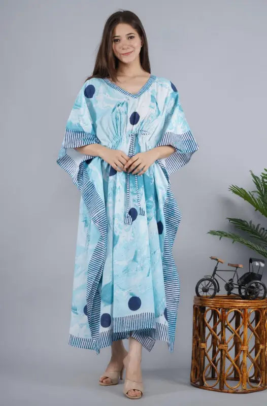 Polka Dot Printed Blue Kaftan