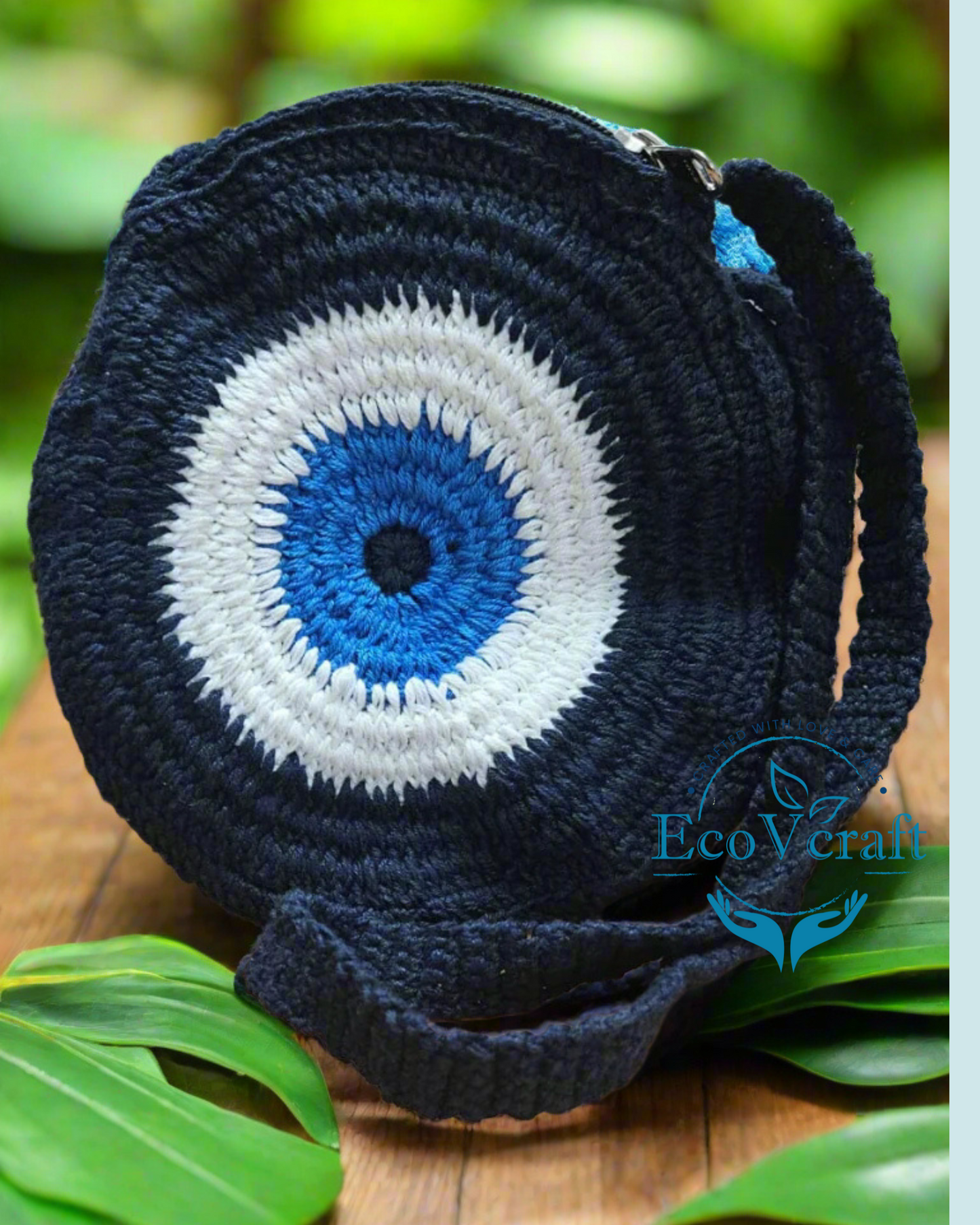 Round Evil Eye Blue Crochet Crossbody Sling bag