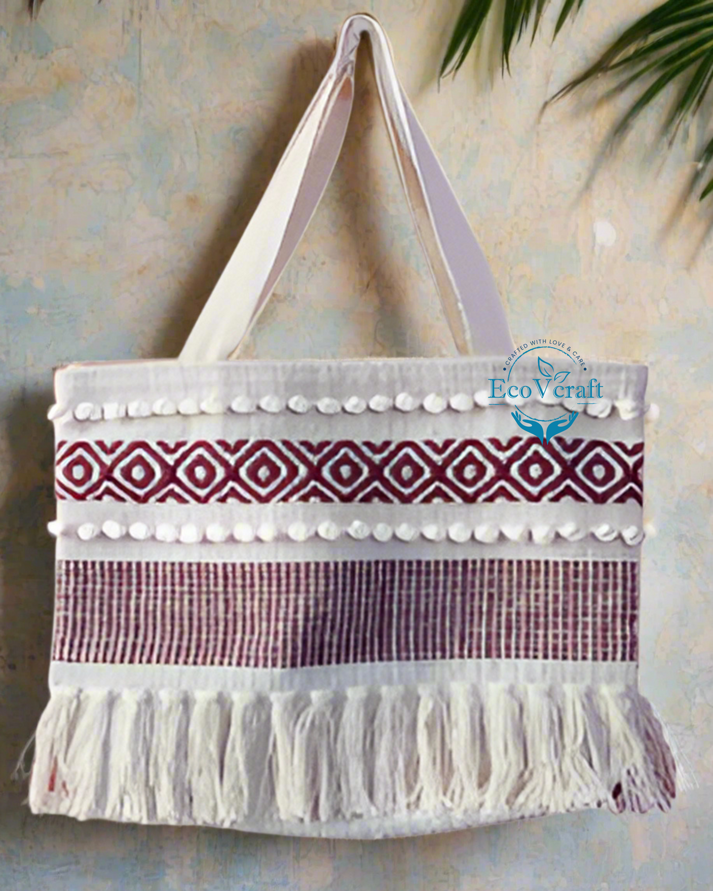 Women's Cotton Tote Woven Striped Macrame Bag