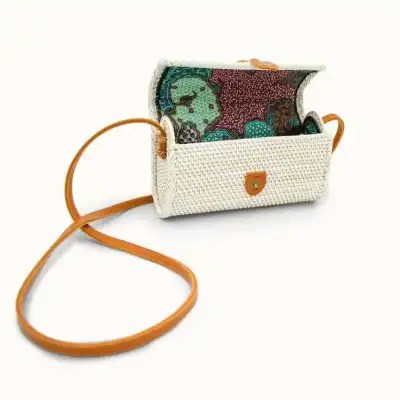Purple flowers white rectangular bag