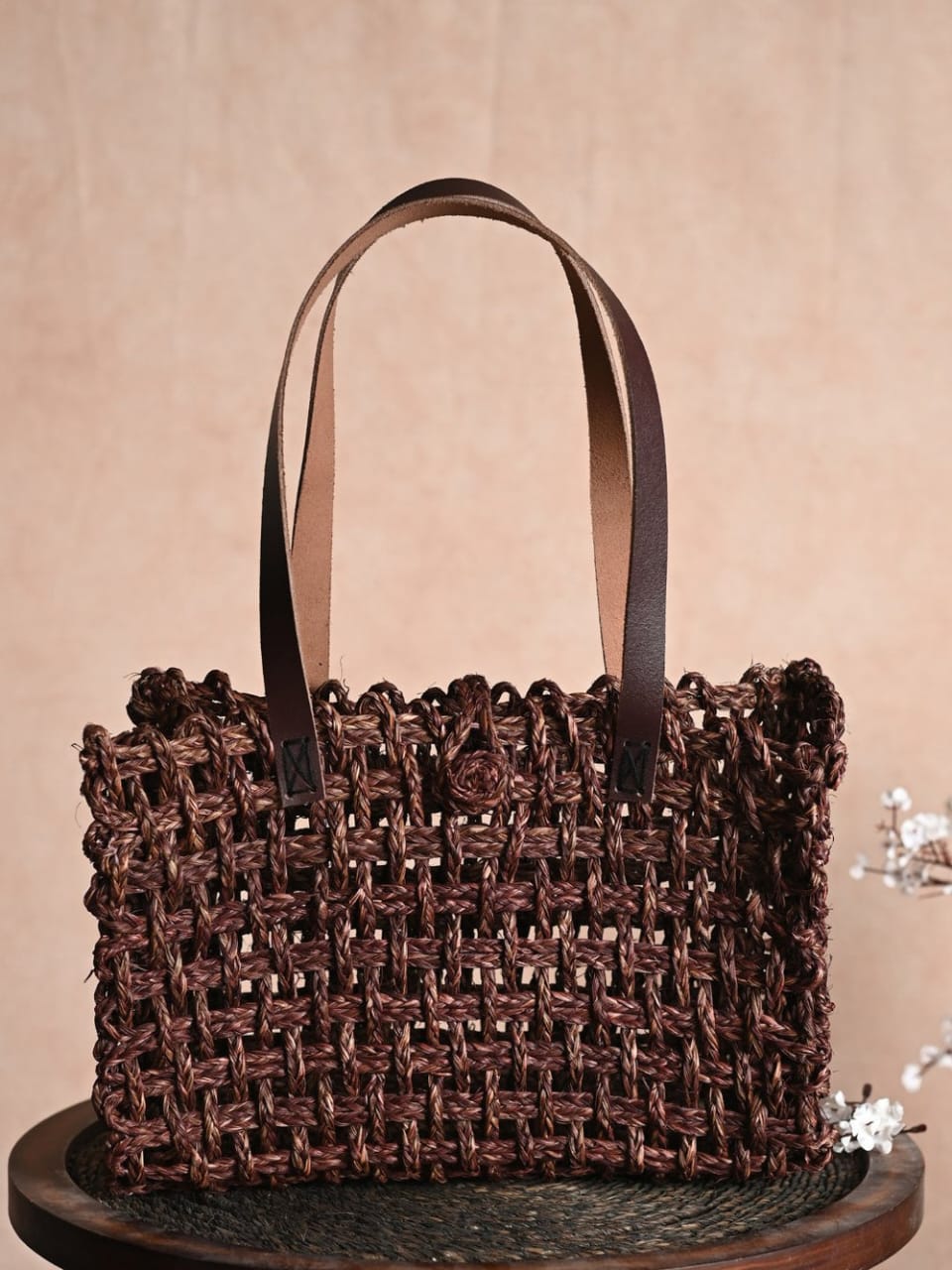 Handmade Sabai Grass Mesh Bag - Dark Brown