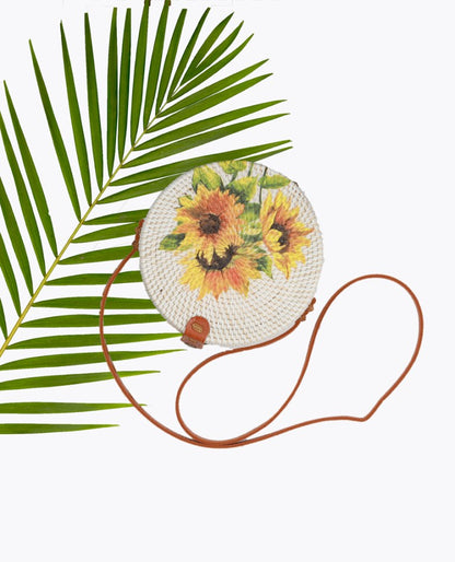 Sunflower white Round Bag