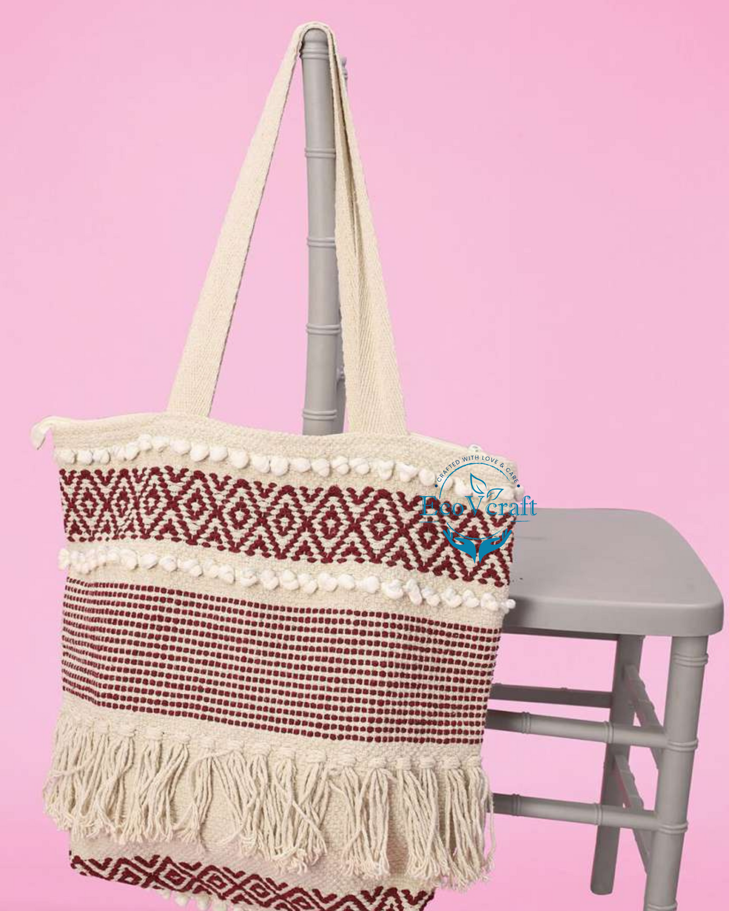 Women's Cotton Tote Woven Striped Macrame Bag