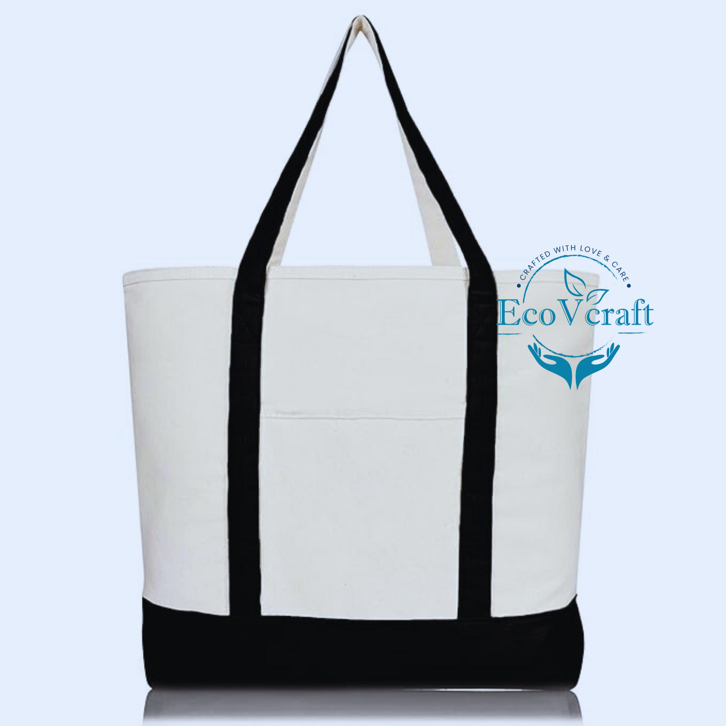 Cotton Canvas Tote Bag with Outer Pocket/ Beach Bag / Shopping Bag