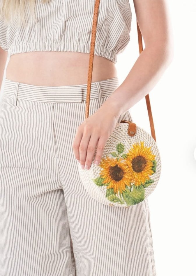 Sunflower white Round Sling  Bag