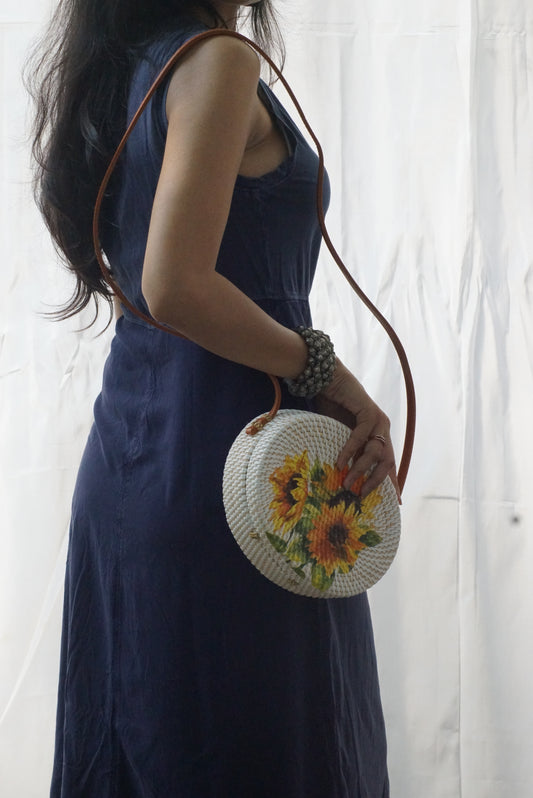 Sunflower White Oval Sling  Bag