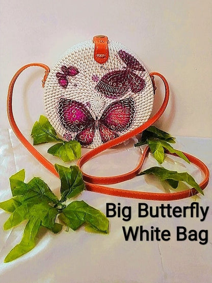 Purple Butterfly White Round Bag