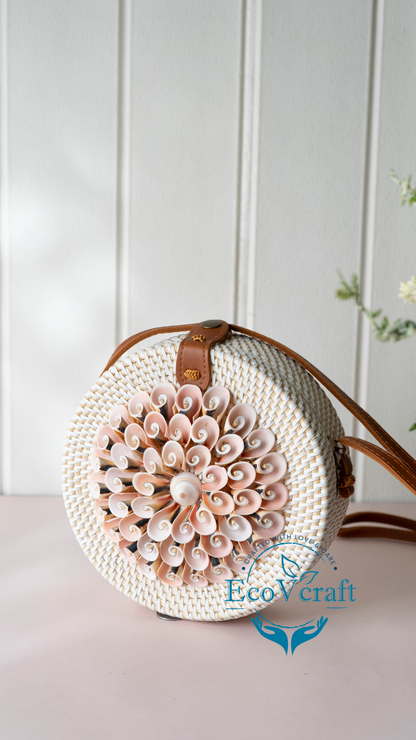 Boho Snail Shell White Round Sling Bag