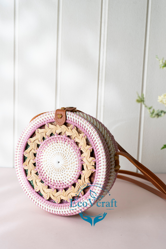 Eco Bliss Pink & White Round Sling  Bag