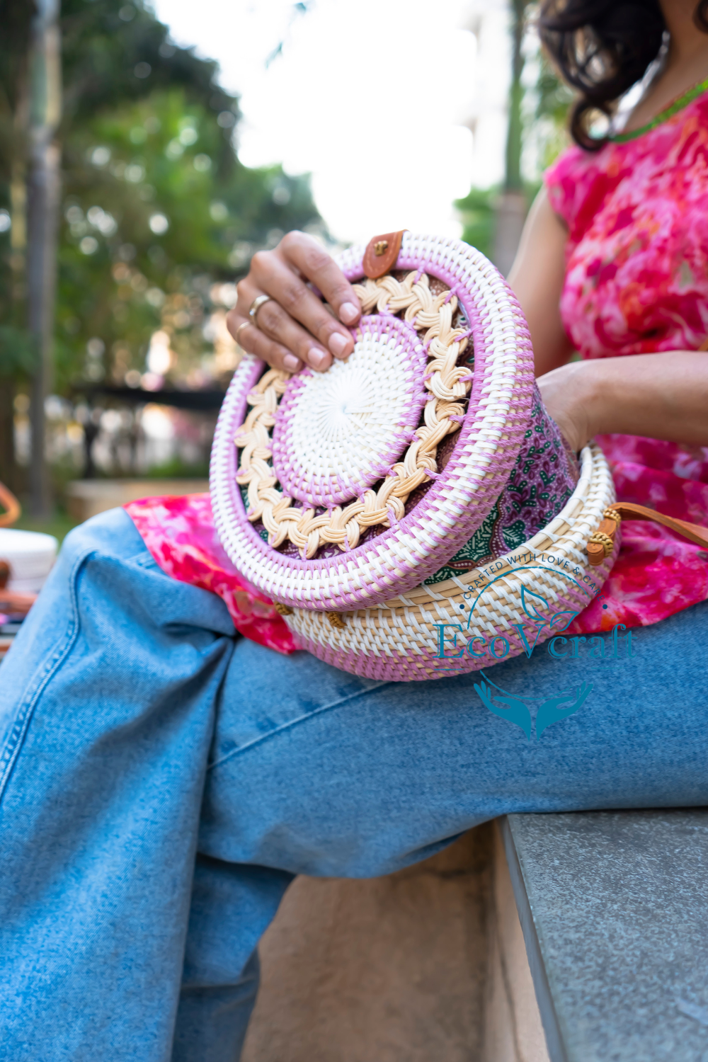 Eco Bliss Pink & White Round Bag