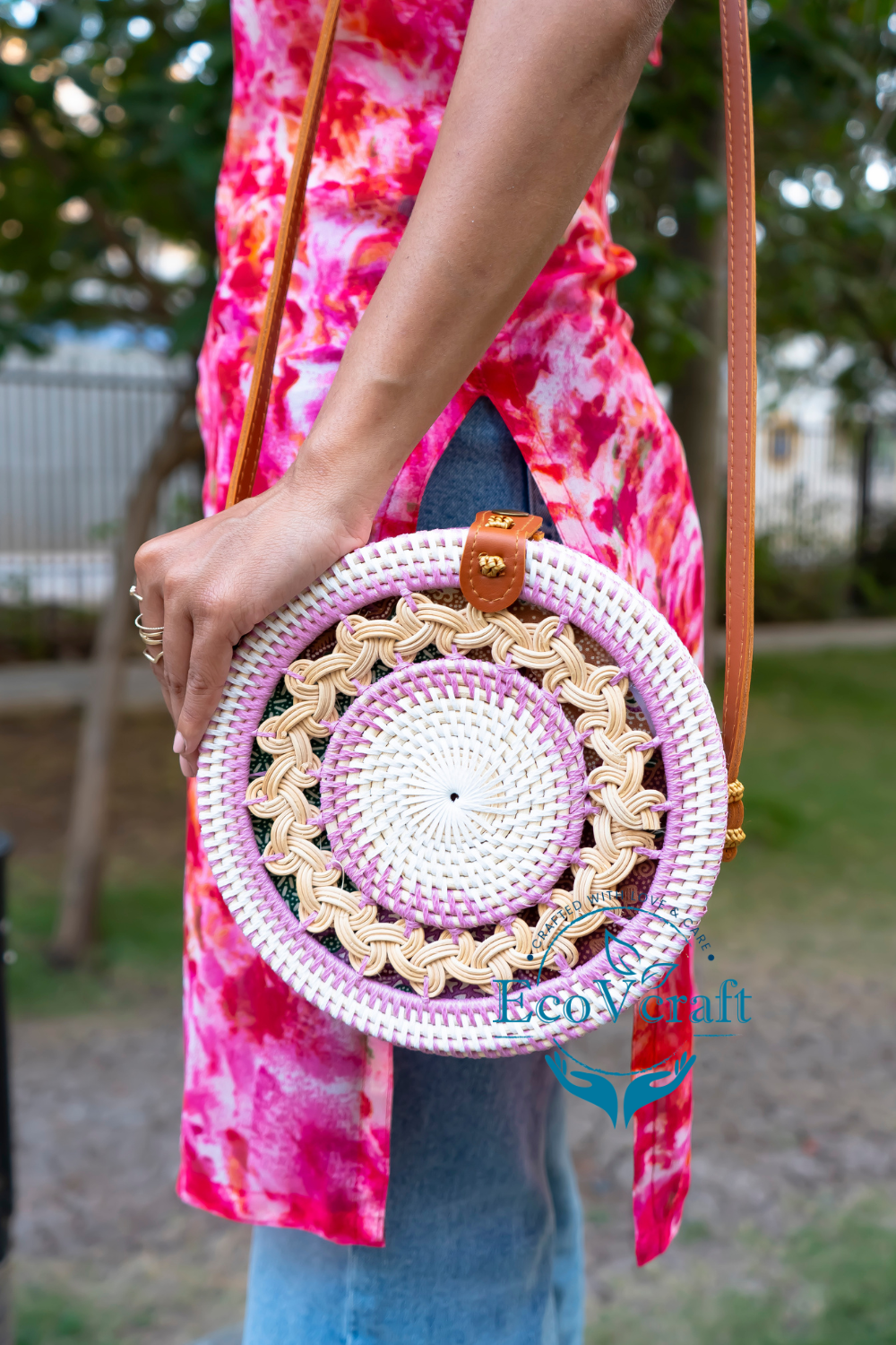 Eco Bliss Pink & White Round Bag