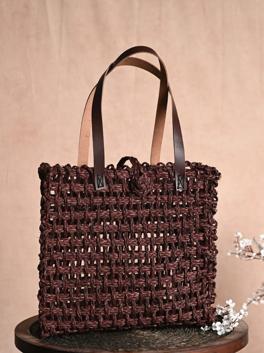 Handmade Sabai Grass Mesh Bag - Dark Brown