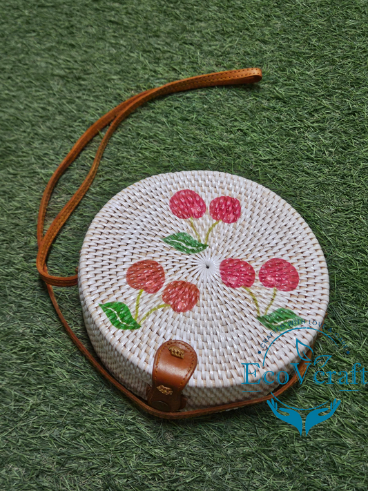 Cherry White Round Sling  Bag