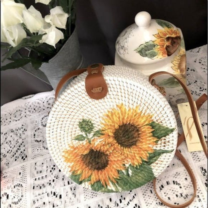 Sunflower white Round Bag