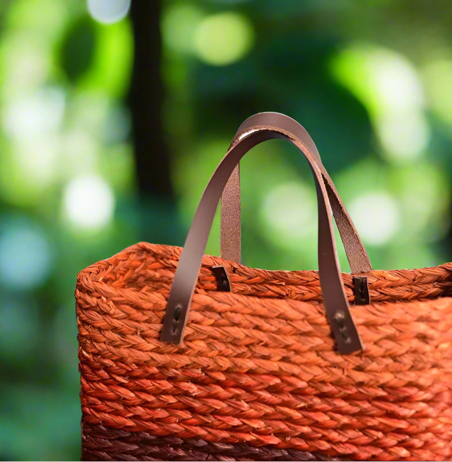 Handmade Sabai Grass Outdoor Bag - Orange & Purple